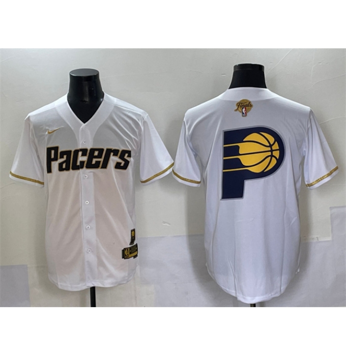 Men's Indiana Pacers Team Big Logo White Gold 2025 Finals Vapor Stitched Baseball Jersey
