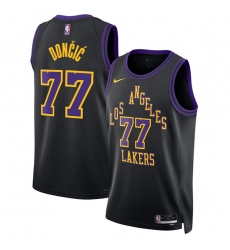 Men's Los Angeles Lakers #77 Luka Doncic Black 2025-26 City Edition Stitched Basketball Jersey