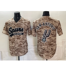 Men's San Antonio Spurs Team Big Logo Tan Camo Stitched Baseball Jersey