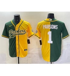 Men's Green Bay Packers #1 Micah Parsons Green Gold Split Cool Base Stitched Baseball Jersey