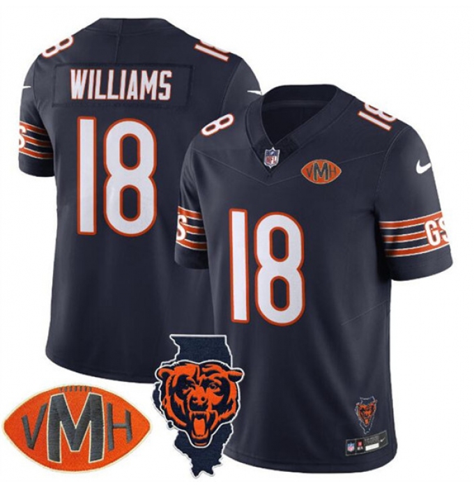 Men's Chicago Bears #18 Caleb Williams Navy F.U.S.E. With Illinois and VMH Patch Limited Football Stitched Jersey