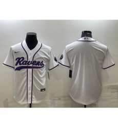 Men's Baltimore Ravens Blank White With Patch Cool Base Stitched Baseball Jersey