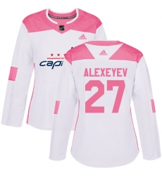 Women's Adidas Washington Capitals #27 Alexander Alexeyev Authentic White Pink Fashion NHL Jersey