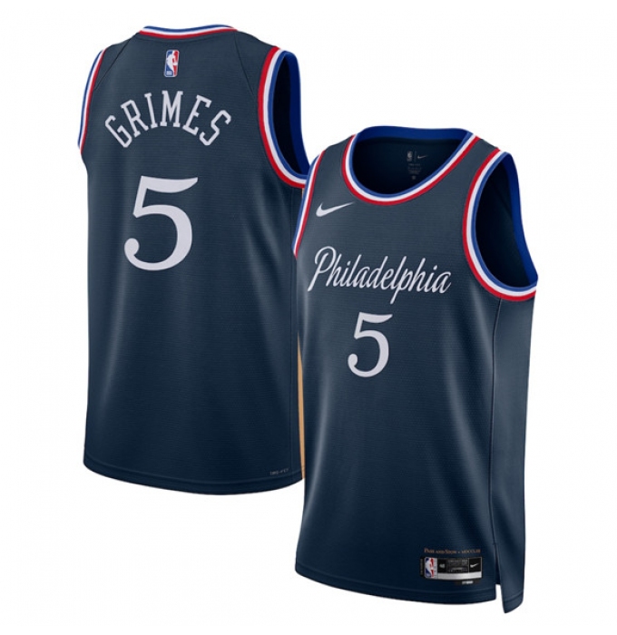 Men's Philadelphia 76ers #5 Quentin Grimes Navy 2025-26 City Edition Swingman Stitched Jersey