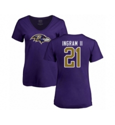 Football Women's Baltimore Ravens #21 Mark Ingram II Purple Name & Number Logo T-Shirt