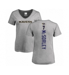 Football Women's Baltimore Ravens #7 Trace McSorley Ash Backer V-Neck T-Shirt