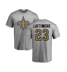 Football New Orleans Saints #23 Marshon Lattimore Ash Name & Number Logo T-Shirt