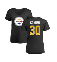 Football Women's Pittsburgh Steelers #30 James Conner Black Name & Number Logo Slim Fit T-Shirt