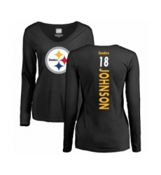 Women's Pittsburgh Steelers #18 Diontae Johnson Black Backer Slim Fit Long Sleeve T-Shirt