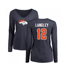 Football Women's Denver Broncos #12 Brendan Langley Navy Blue Name & Number Logo Long Sleeve T-Shirt