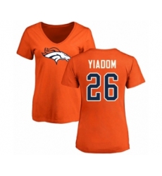 Football Women's Denver Broncos #26 Isaac Yiadom Orange Name & Number Logo T-Shirt