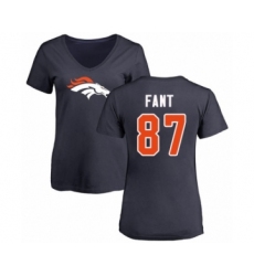 Football Women's Denver Broncos #87 Noah Fant Navy Blue Name & Number Logo T-Shirt