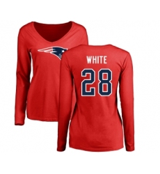 Football Women's New England Patriots #28 James White Red Name & Number Logo Slim Fit Long Sleeve T-Shirt