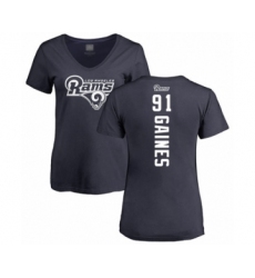 Football Women's Los Angeles Rams #91 Greg Gaines Navy Blue Backer T-Shirt