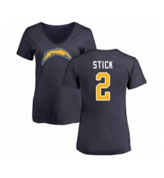 Football Women's Los Angeles Chargers #2 Easton Stick Navy Blue Name & Number Logo T-Shirt