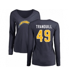 Football Women's Los Angeles Chargers #49 Drue Tranquill Navy Blue Name & Number Logo Long Sleeve T-Shirt