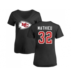 Football Women's Kansas City Chiefs #32 Tyrann Mathieu Black Name & Number Logo Slim Fit T-Shirt