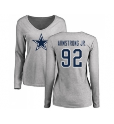 Football Women's Dallas Cowboys #92 Dorance Armstrong Jr. Ash Name & Number Logo Slim Fit Long Sleeve T-Shirt
