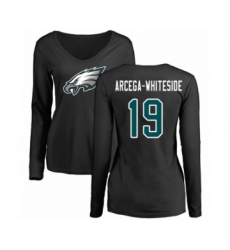 Women's Philadelphia Eagles #19 JJ Arcega-Whiteside Black Name & Number Logo Slim Fit Long Sleeve T-Shirt.