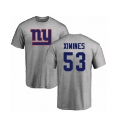 Football New York Giants #53 Oshane Ximines Ash Name & Number Logo T-Shirt