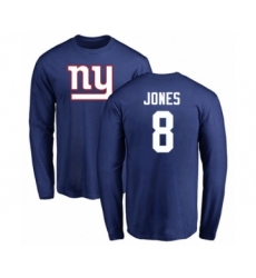 Football New York Giants #8 Daniel Jones Royal Blue Name & Number Logo Long Sleeve T-Shirt