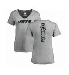 Football Women's New York Jets #75 Chuma Edoga Ash Backer T-Shirt