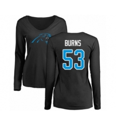 Football Women's Carolina Panthers #53 Brian Burns Black Name & Number Logo Slim Fit Long Sleeve T-Shirt