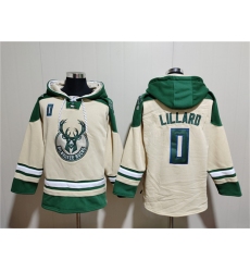 Men's Milwaukee Bucks #0 Damian Lillard Cream Lace-Up Pullover Hoodie