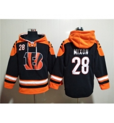 Men's Cincinnati Bengals #28 Joe Mixon Orange Black Ageless Must-Have Lace-Up Pullover Hoodie