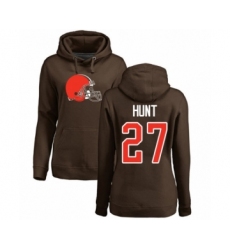 Football Women's Cleveland Browns #27 Kareem Hunt Brown Name & Number Logo Pullover Hoodie