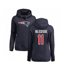 Football Women's New England Patriots #11 Drew Bledsoe Navy Blue Name & Number Logo Pullover Hoodie