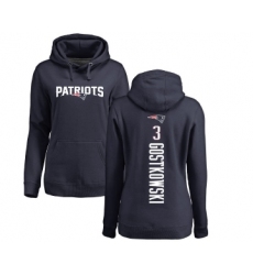 Football Women's New England Patriots #3 Stephen Gostkowski Navy Blue Backer Pullover Hoodie