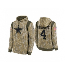 Men's Dallas Cowboys #4 Dak Prescott Camo 2021 Salute To Service Therma Performance Pullover Football Hoodie