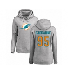 Football Women's Miami Dolphins #95 Tank Carradine Ash Name & Number Logo Pullover Hoodie