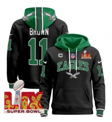 Men's Philadelphia Eagles #11 A.J. Brown Black 2025 Super Bowl LIX With 2-Star C Patch Pullover Stitched Hoodie