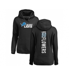 Football Women's Detroit Lions #90 Trey Flowers Black Backer Pullover Hoodie