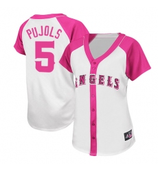 Women's Majestic Los Angeles Angels of Anaheim #5 Albert Pujols Authentic White/Pink Splash Fashion MLB Jersey
