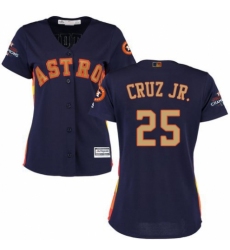 Women's Majestic Houston Astros #25 Jose Cruz Jr. Authentic Navy Blue Alternate 2018 Gold Program Cool Base MLB Jersey