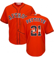 Men's Majestic Houston Astros #21 Andy Pettitte Authentic Orange Team Logo Fashion Cool Base MLB Jersey