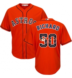 Men's Majestic Houston Astros #50 J.R. Richard Authentic Orange Team Logo Fashion Cool Base MLB Jersey