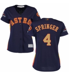 Women's Majestic Houston Astros #4 George Springer Authentic Navy Blue Alternate 2018 Gold Program Cool Base MLB Jersey