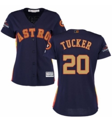 Women's Majestic Houston Astros #20 Preston Tucker Authentic Navy Blue Alternate 2018 Gold Program Cool Base MLB Jersey