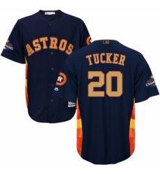 Youth Majestic Houston Astros #20 Preston Tucker Authentic Navy Blue Alternate 2018 Gold Program Cool Base MLB Jersey