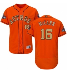 Men's Majestic Houston Astros #16 Brian McCann Orange Alternate 2018 Gold Program Flex Base Authentic Collection MLB Jersey