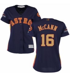 Women's Majestic Houston Astros #16 Brian McCann Authentic Navy Blue Alternate 2018 Gold Program Cool Base MLB Jersey