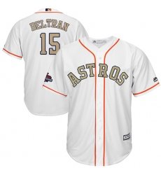 Youth Majestic Houston Astros #15 Carlos Beltran Authentic White 2018 Gold Program Cool Base MLB Jersey