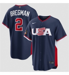 Men's USA Baseball #2 Alex Bregman Navy 2026 World Baseball Classic Road Stadium Stitched Jersey