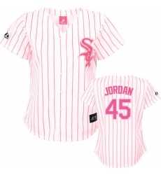 Women's Majestic Chicago White Sox #45 Michael Jordan Replica White/Pink Strip Fashion MLB Jersey