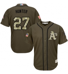 Youth Majestic Oakland Athletics #27 Catfish Hunter Replica Green Salute to Service MLB Jersey