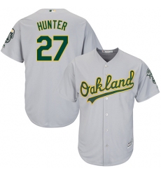 Youth Majestic Oakland Athletics #27 Catfish Hunter Replica Grey Road Cool Base MLB Jersey